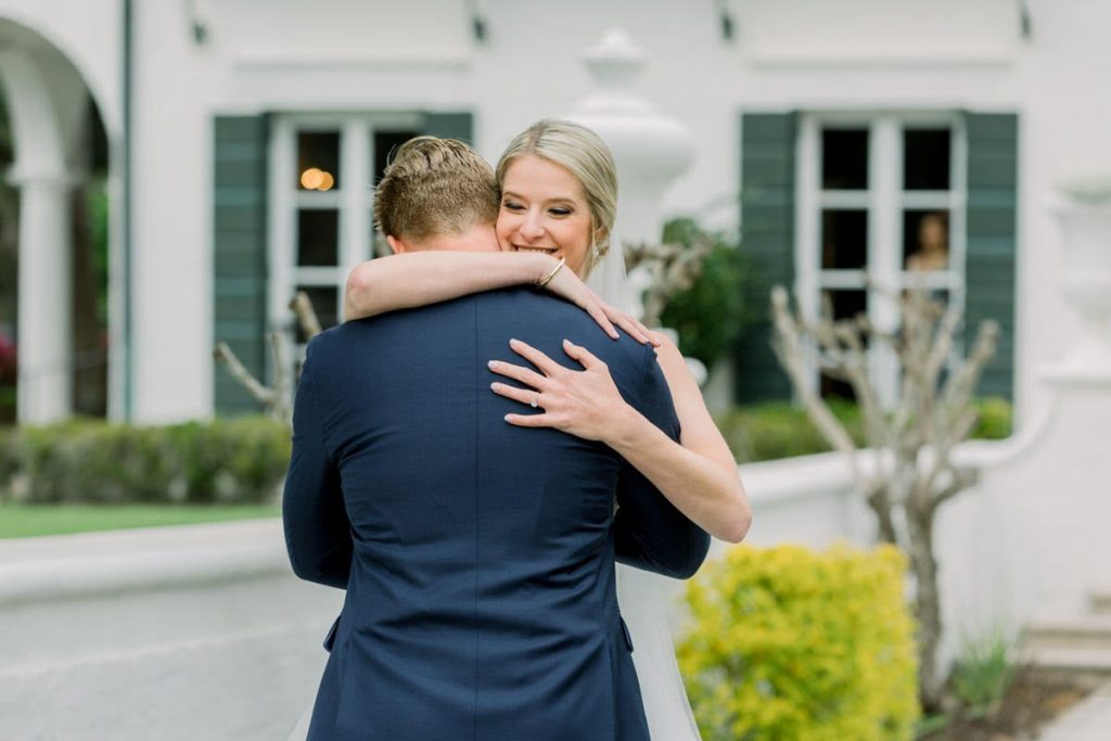 bride and groom first look