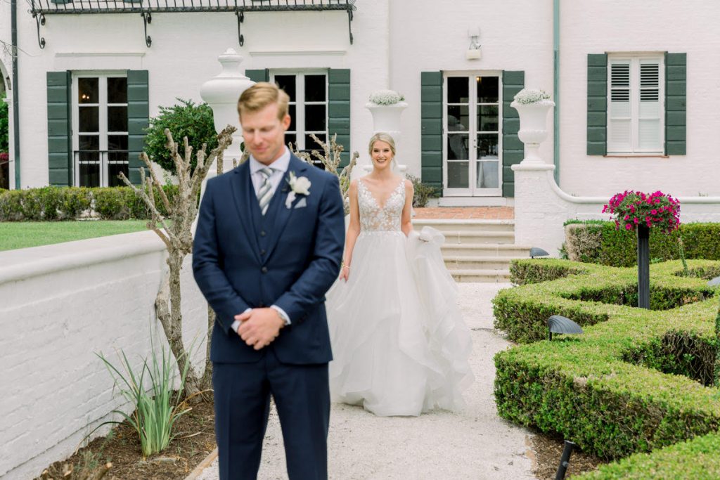 bride and groom first look