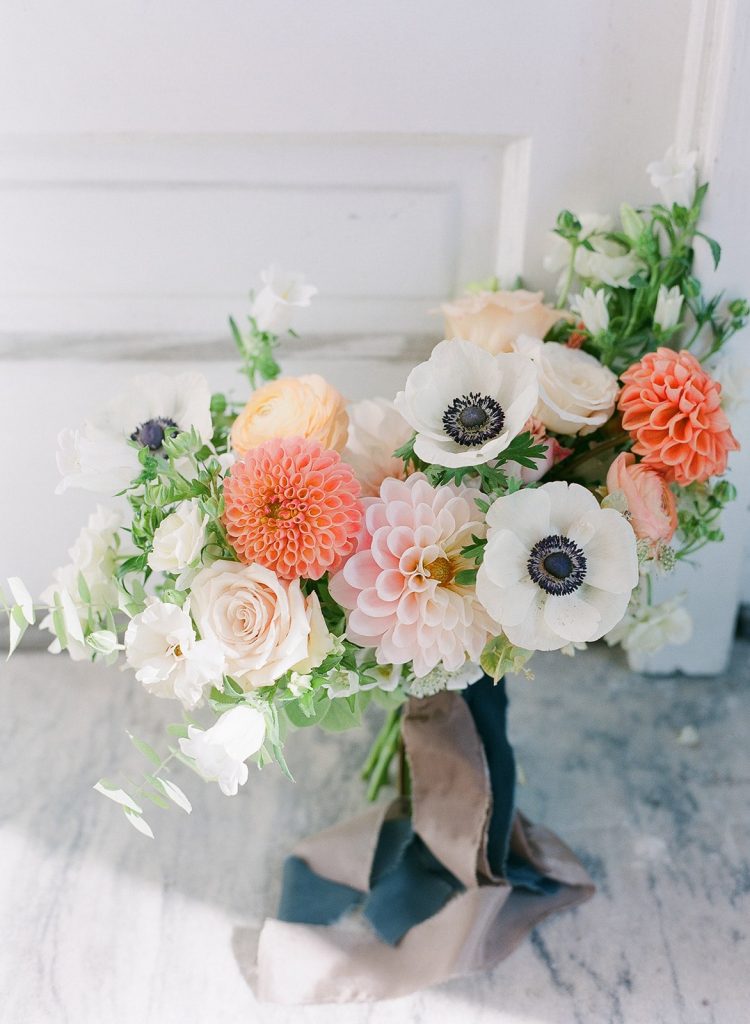 Peach and white bridal bouquet