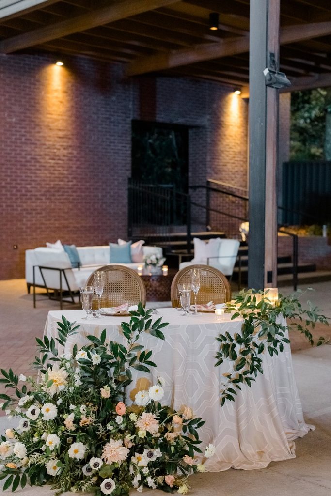Wedding sweetheart table at Ships of the Sea Maritime Museum wedding reception