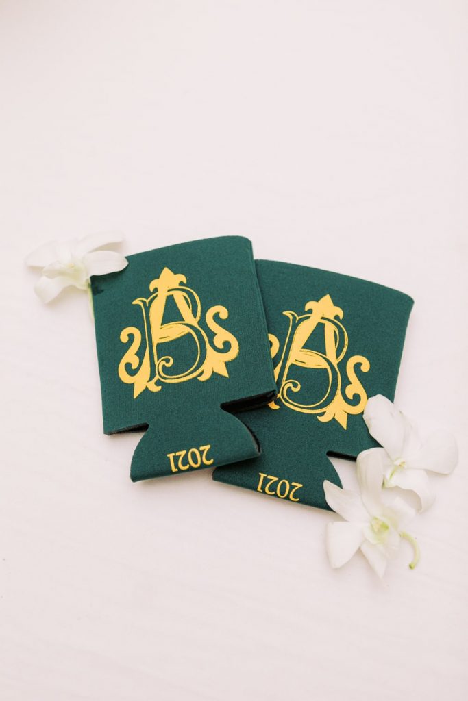Wedding monogram on koozies