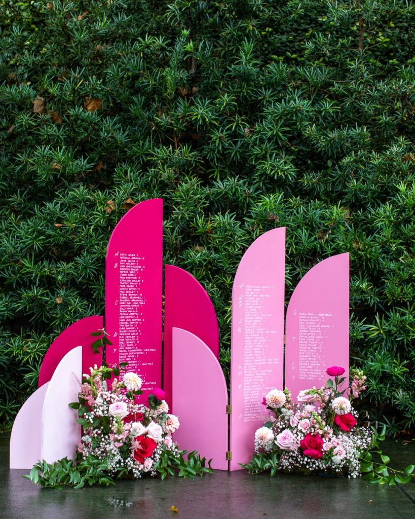 modern pink wedding seating chart