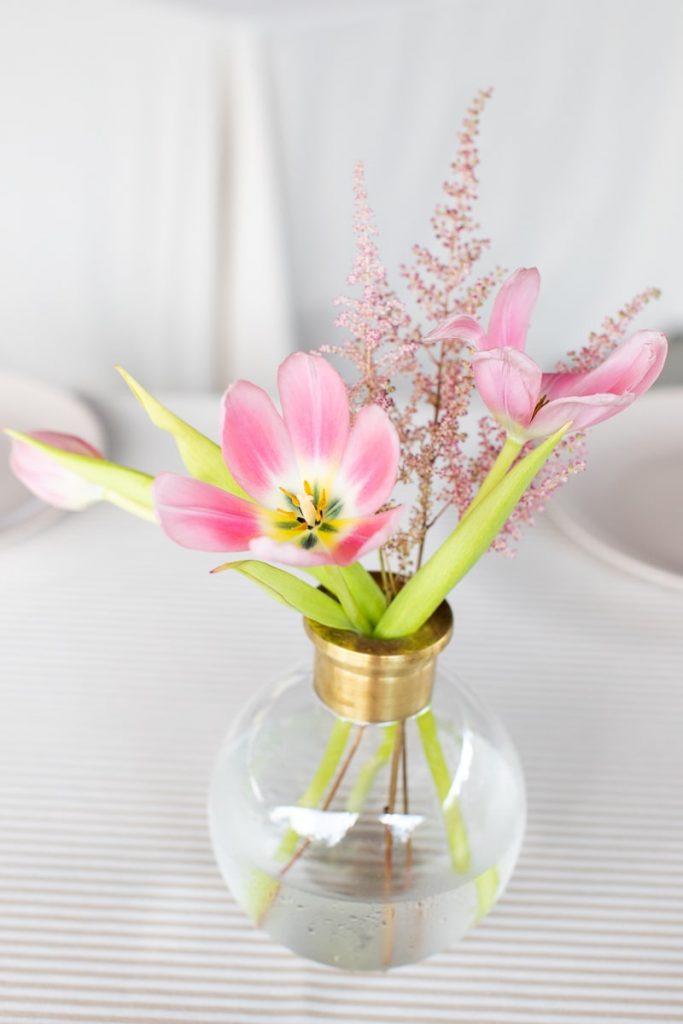 pink flowers in bud vases for wedding at Ships of the Sea Maritime Museum