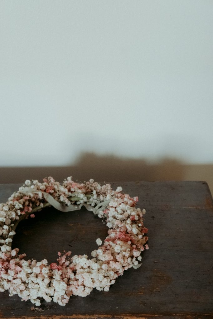 pink and white flower girl flower crown