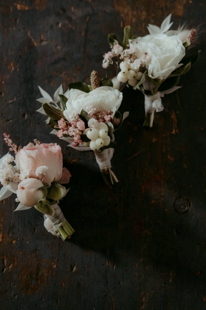 pink and white boutonniere