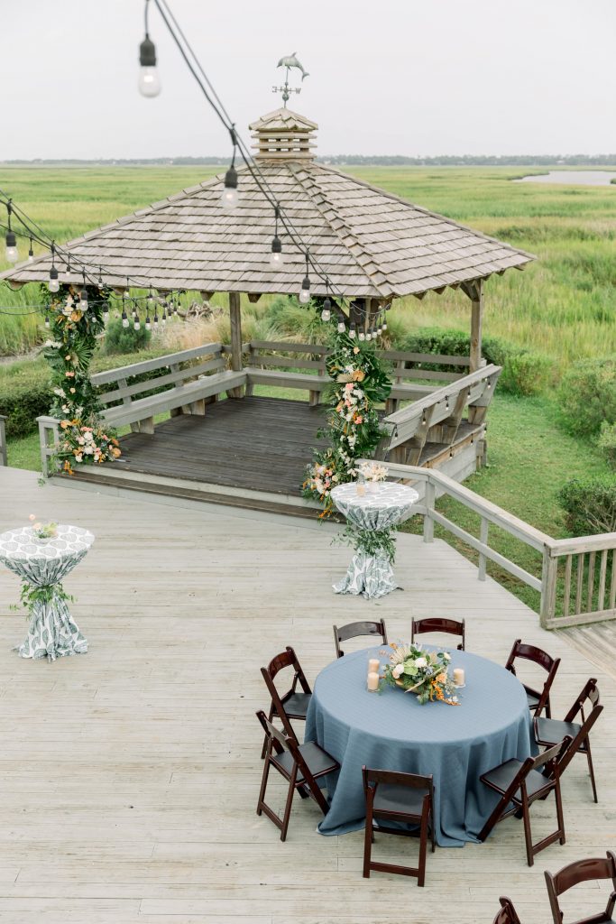 Village Creek Landing wedding welcome party on the patio