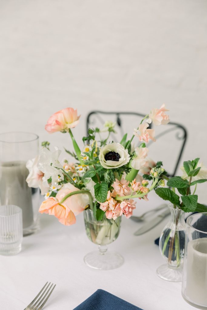 wedding centrepiece of blush pink flowers