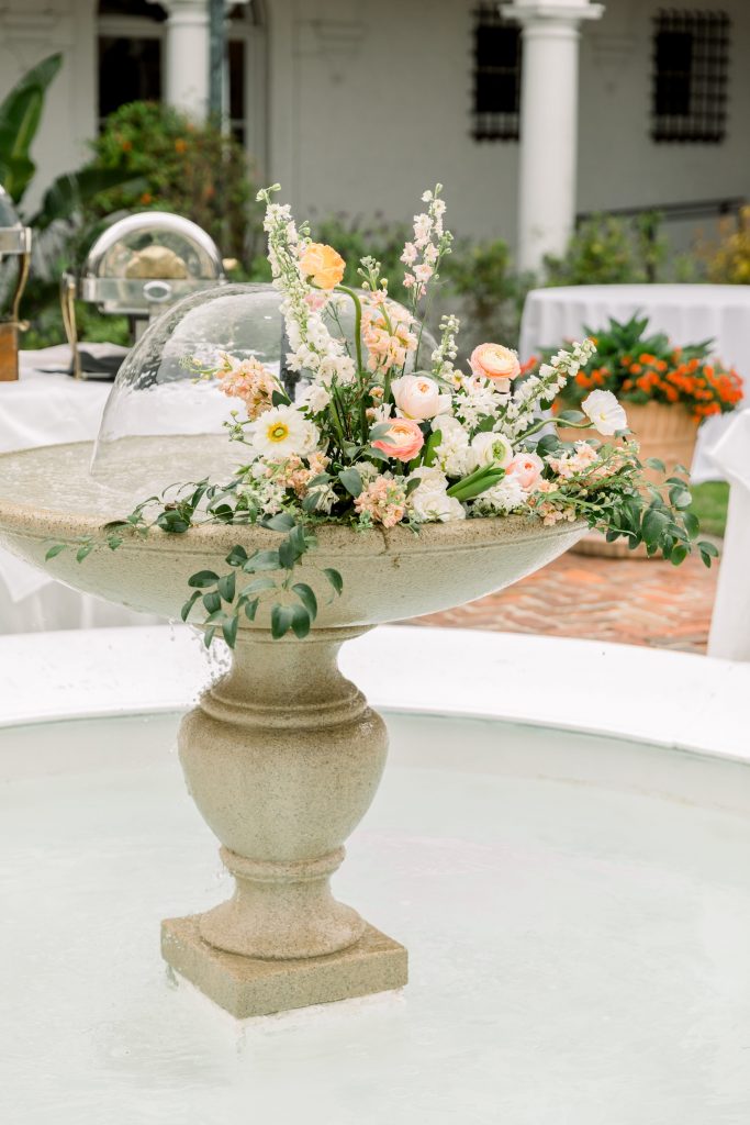 floral installation in water fountain