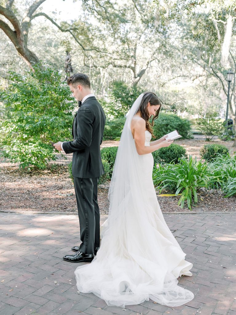 bride and groom first look