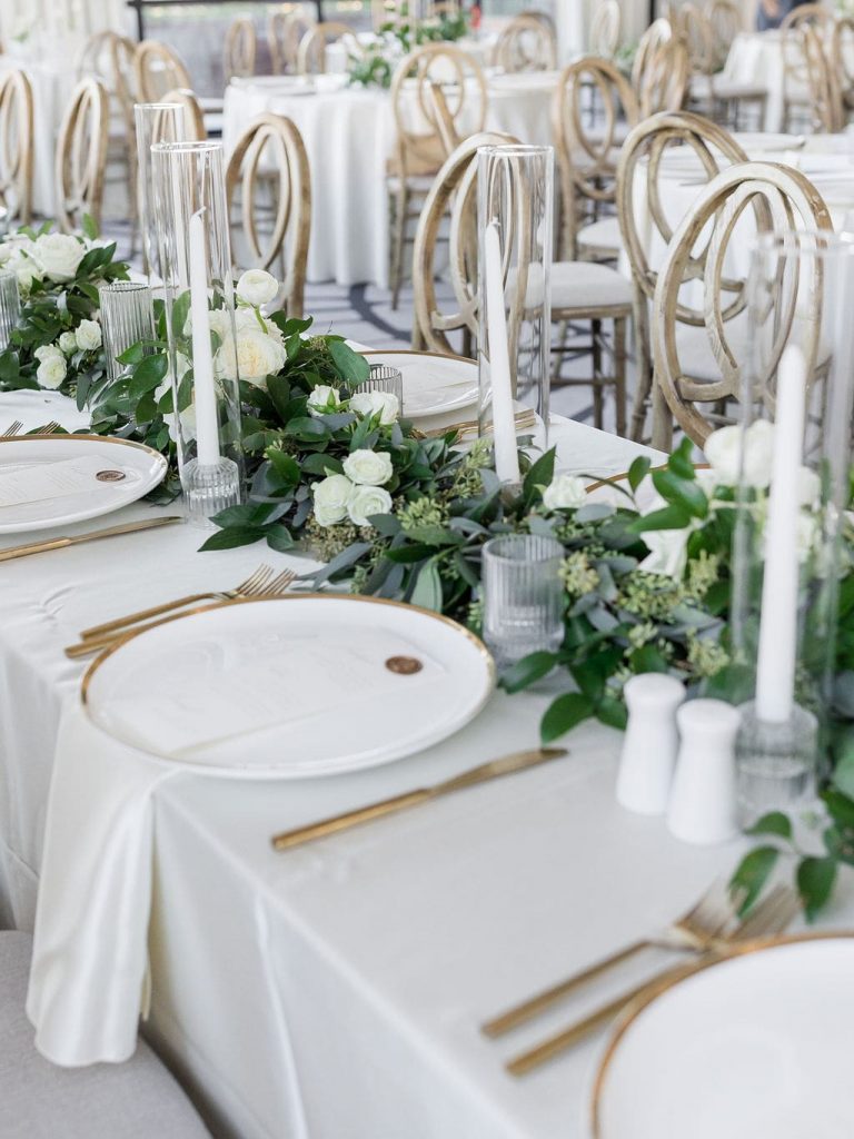 white wedding table setting