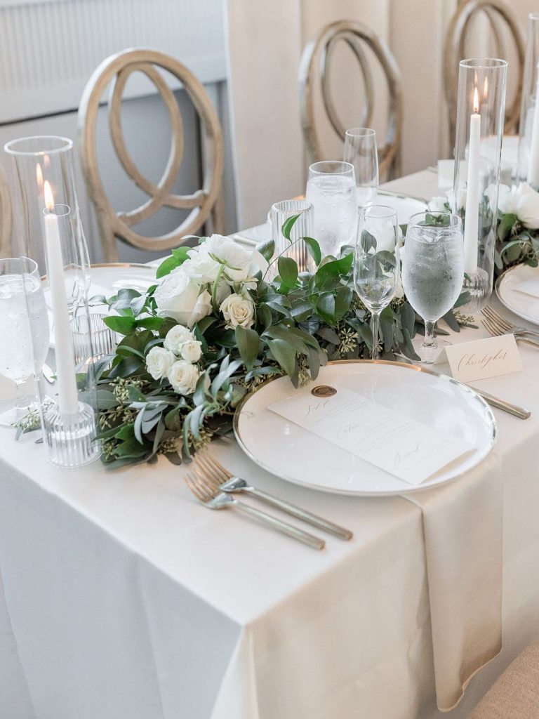 white wedding table setting