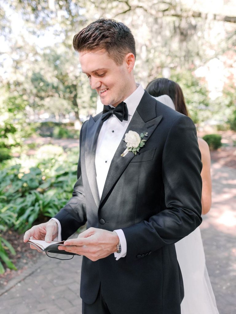 bride and groom first look