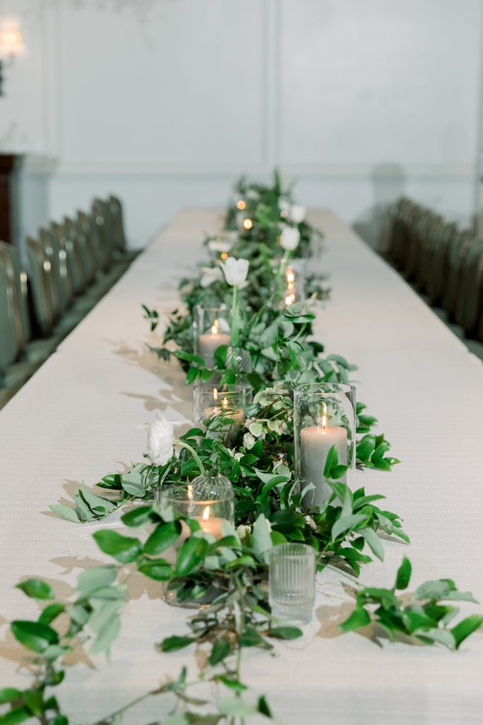 Wedding table runner of greenery