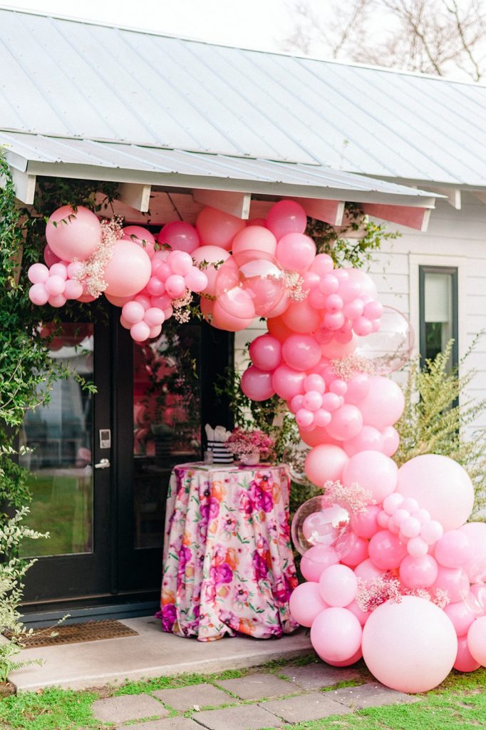 Pink baby shower with balloon installation 