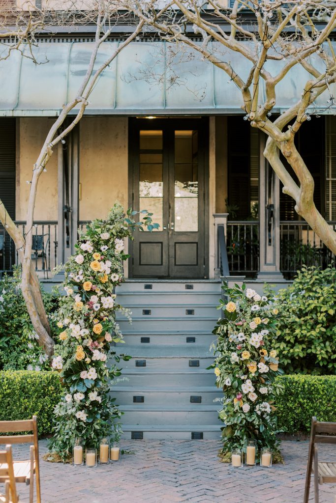 Asymmetrical floral wedding arch
