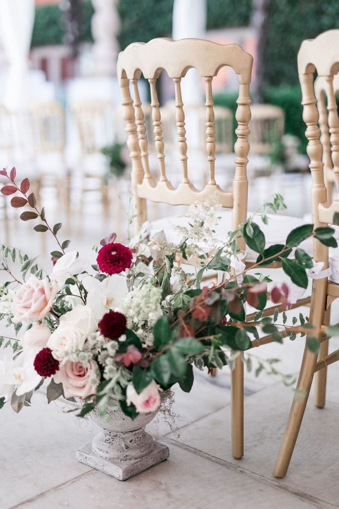 White, pink & burgundy wedding flowers