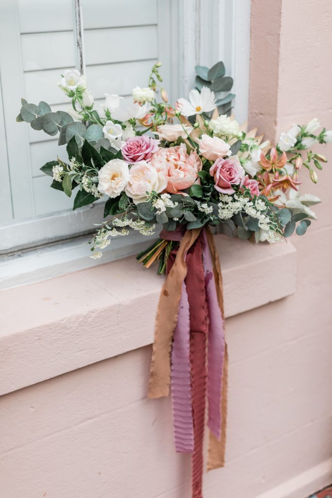 Peach and pink bridal bouquet