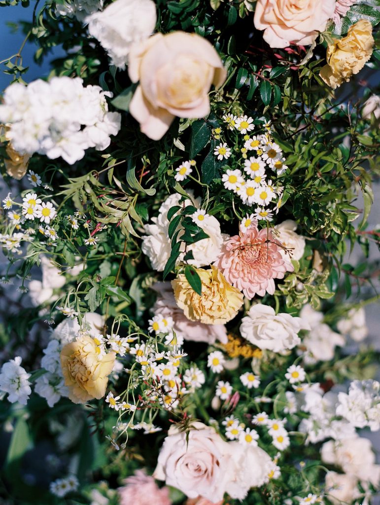 Peach, pink & yellow wedding flowers
