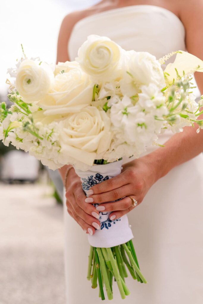 White bridal bouquet with textured flowers