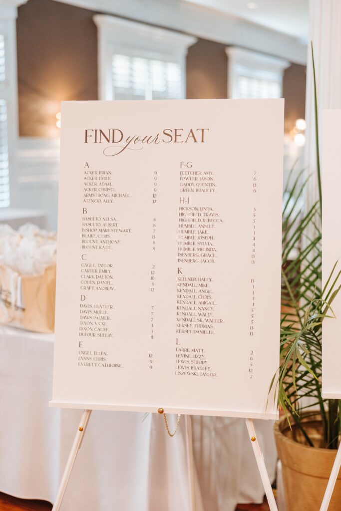 White wedding seating chart