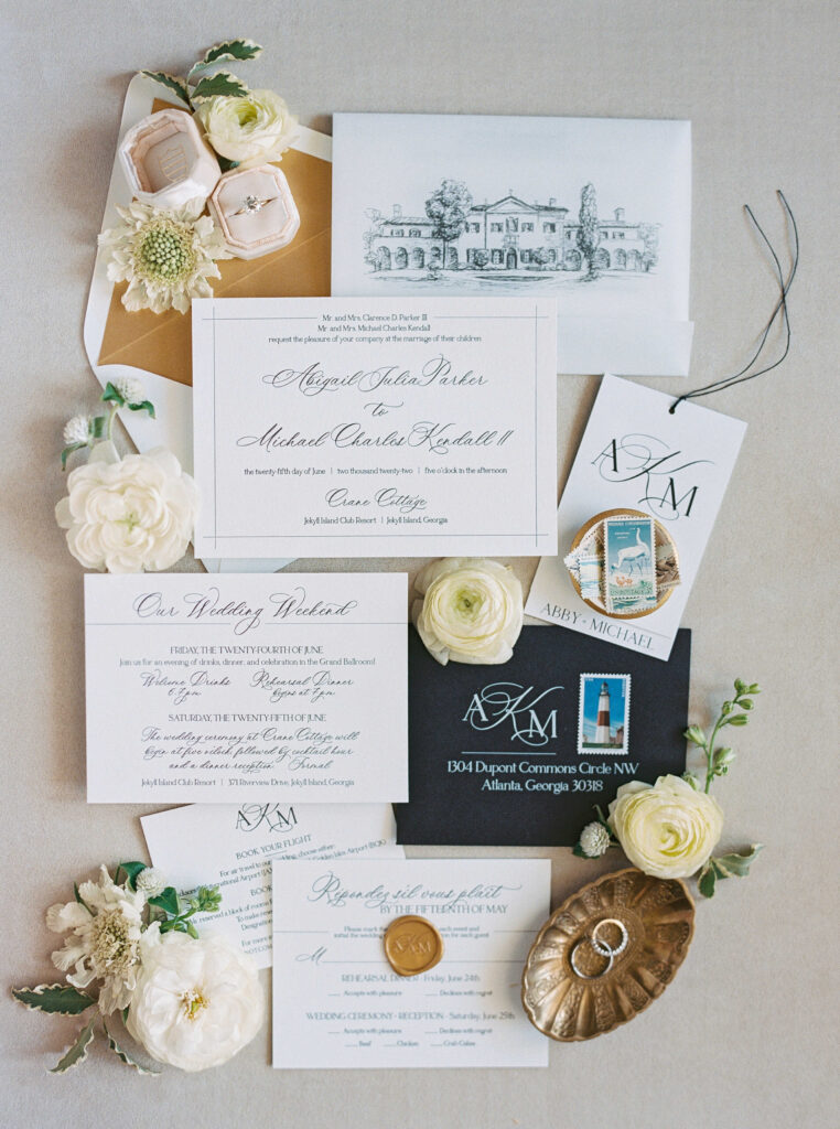 Wedding invitation flat lay