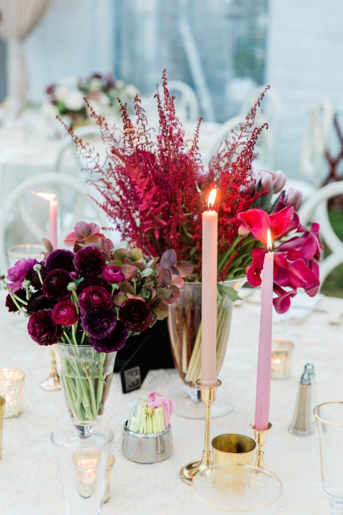 Burgundy floral centrepiece